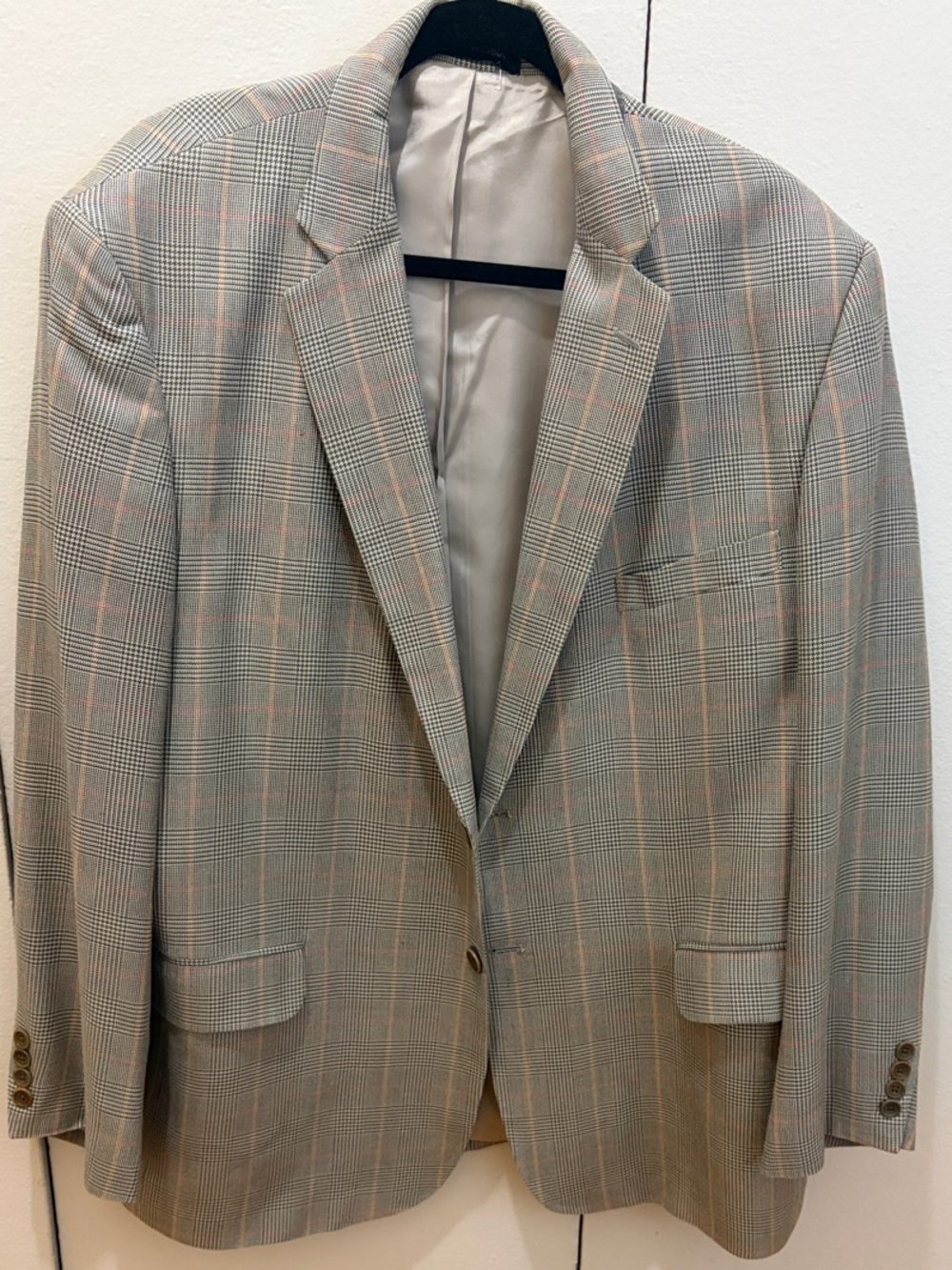 Classic Glen Plaid Men's Blazer in beige with Subtle Pink Windowpane